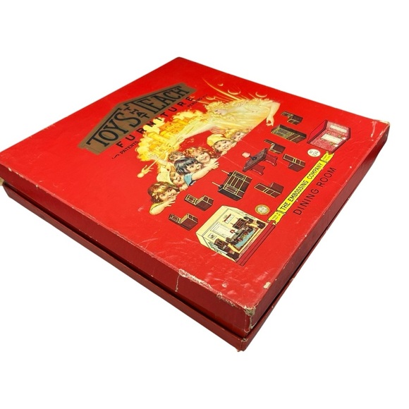 Vintage Toys That Teach Dining Room Set w/ Box The Embossing Co Dollhouse 1930s - Picture 2 of 16